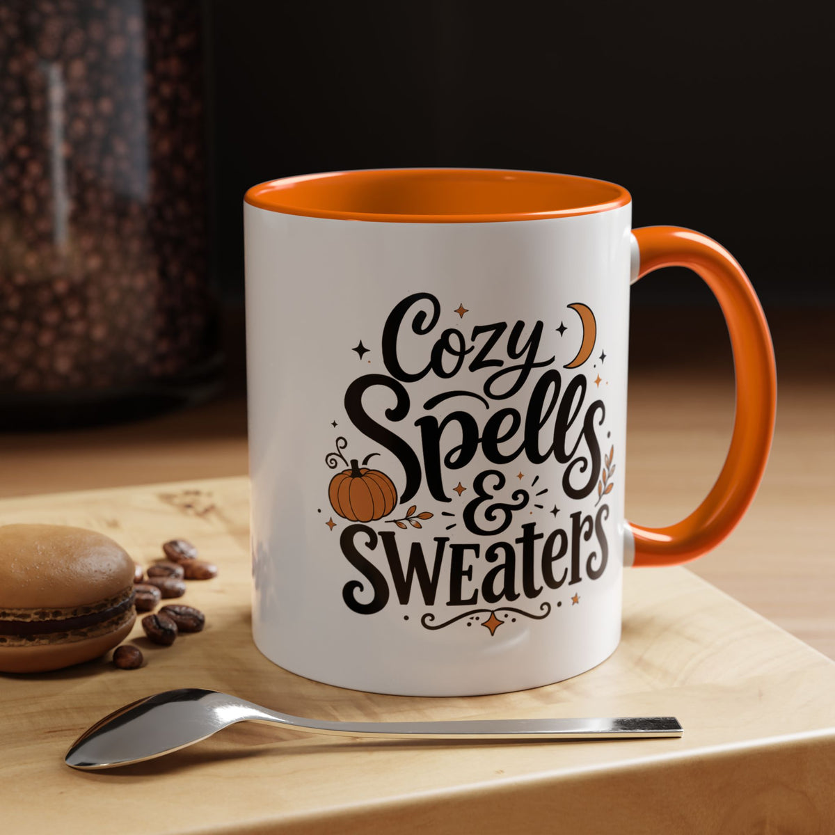 Cozy Spells and Sweaters Mug, Witchy Halloween Coffee Cup, Celestial Pumpkin Fall Gift for Her, Magical Spooky Season Drinkware