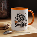 Cozy Spells and Sweaters Mug, Witchy Halloween Coffee Cup, Celestial Pumpkin Fall Gift for Her, Magical Spooky Season Drinkware