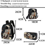 Astronaut Space Character Anime Style 3-Piece Set Backpack Lunch Bag Pencil Case Student Organizer Casual Fashion