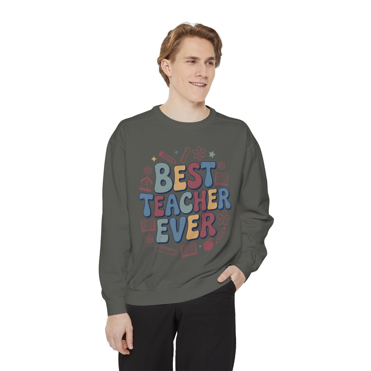 Best Teacher Ever Sweatshirt, Retro Educator Crewneck, Teacher Appreciation Gift, Back to School Outfit, Colorful School Staff Shirt