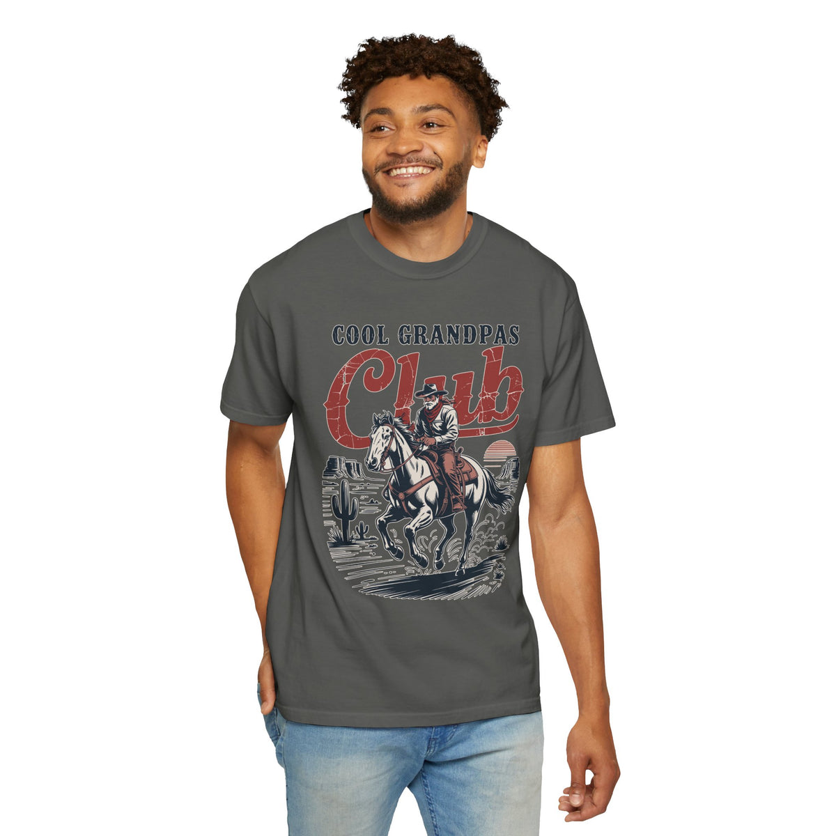 Cool Grandpas Club Shirt with Cowboy Grandpa Riding Horse, Funny Western Grandpa Tee, Rustic Grandfather Gift for Fathers Day