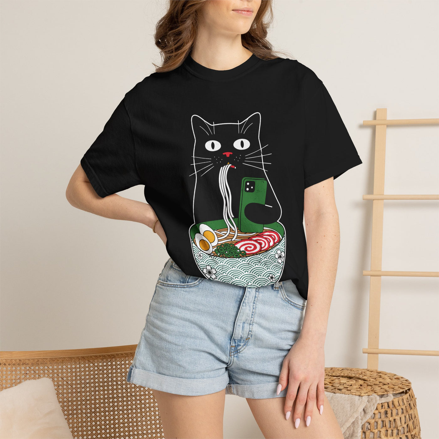 Black Cat Ramen Shirt Comfort Colors Tee, Funny Cat Lover Graphic Shirt, Introvert Cat Eating Noodles Tee, Japanese Foodie Gift