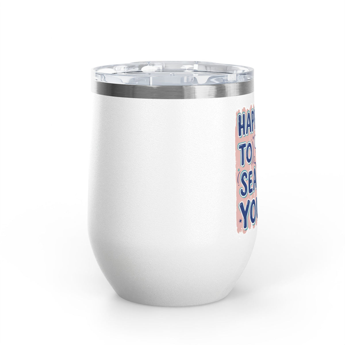 Cute Seahorse Wine Tumbler, Happy to Sea You Ocean Drinkware, Coastal Gift for Her, Beach Lover Present, Whimsical Summer Cup