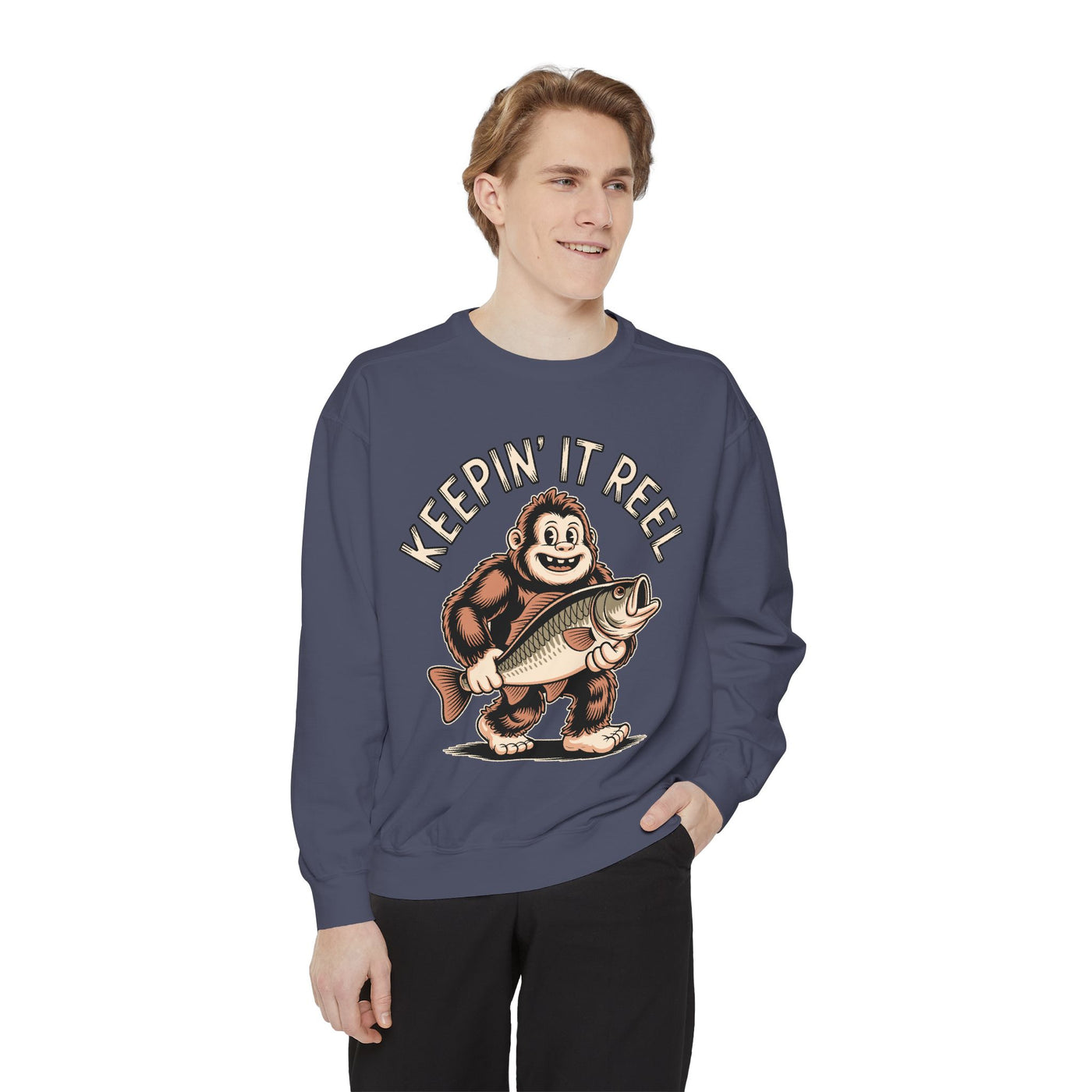 Keepin It Reel Comfort Colors Sweatshirt, Funny Fishing Sweatshirt, Bigfoot Fishing Shirt, Fisherman Gift for Men and Women