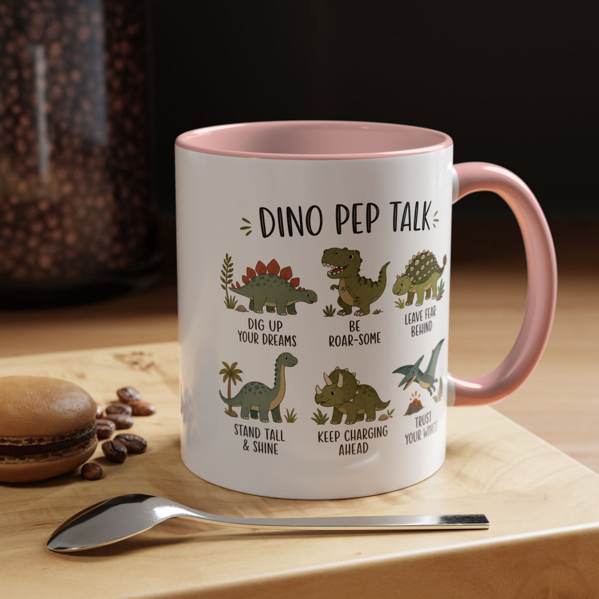 Dinosaur Encouragement Mug, Dino Pep Talk Coffee Mug, Motivational Dinosaur Gift for Kids, Teacher Classroom Positive Mindset Mug