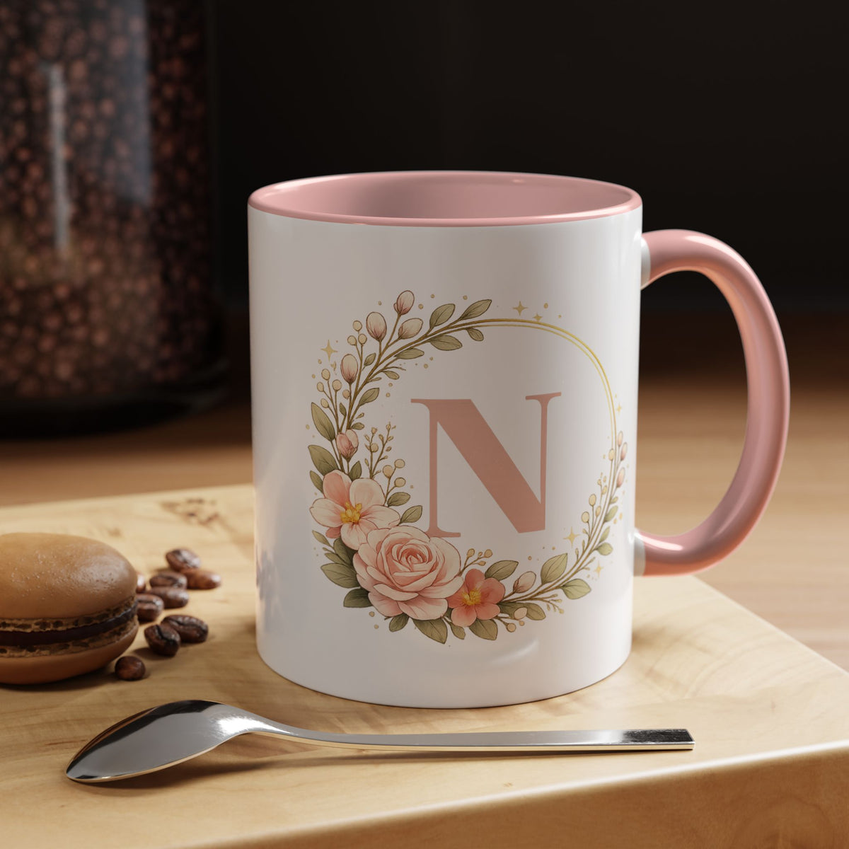 Personalized Floral Monogram Mug, Custom Initial Coffee Mug for Women, Botanical Letter Cup, Bridesmaid Gift, Birthday Gift for Her