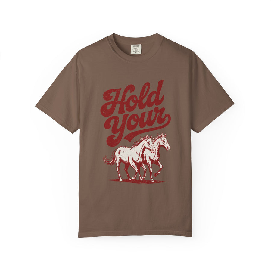 Vintage Horse Lover Comfort Colors Shirt, Hold Your Horses Graphic Tee, Western Cowgirl Shirt, Equestrian Gift for Horse Lovers