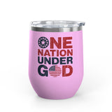 Patriotic Wine Tumbler, One Nation Under God Drinkware, American Pride Gift, Faith Inspired Gift for Her or Him, Red White Blue Cup