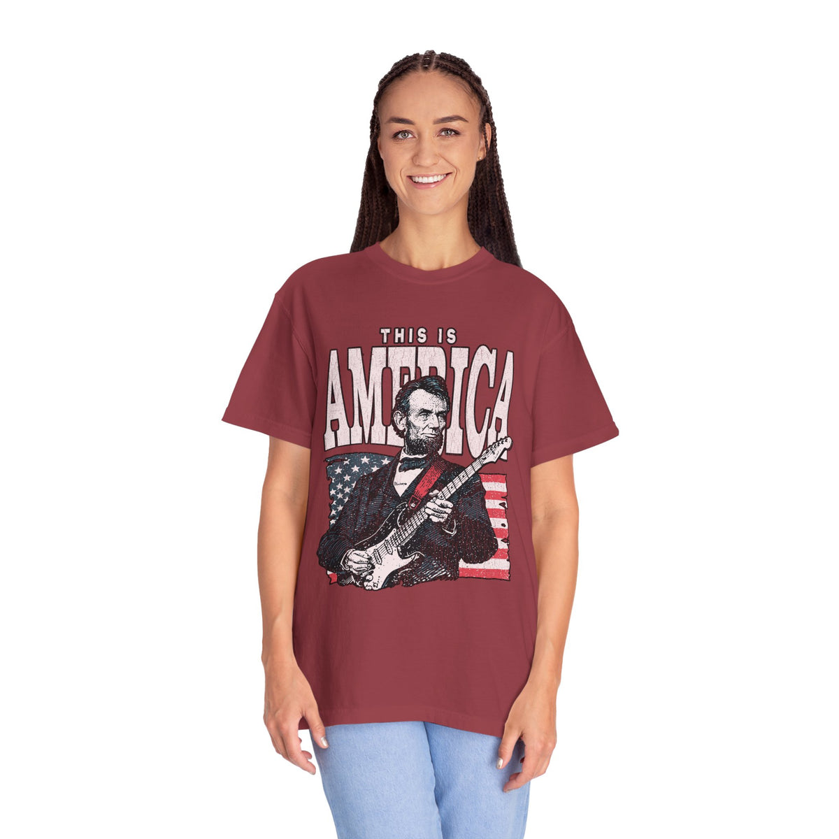 Abraham Lincoln Guitar Shirt, Funny This Is America Graphic, Gift for History Teachers and Music Lovers, Fourth of July Party Outfit