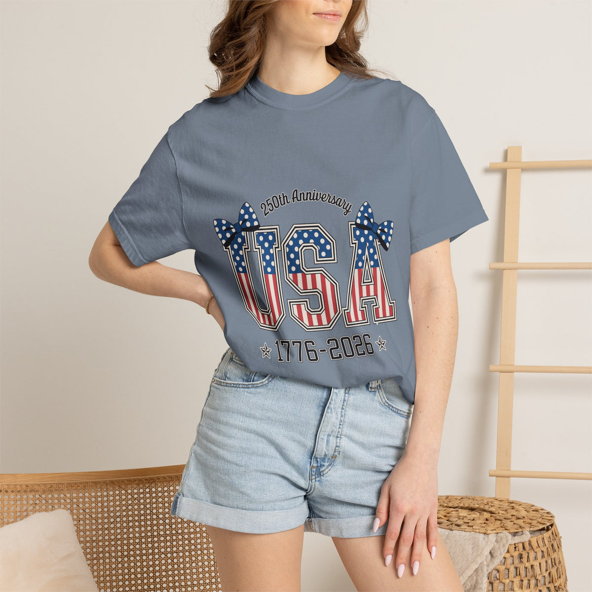 USA 250th Anniversary Comfort Colors Shirt, Patriotic Coquette Bow Tee, America 1776 2026 Graphic Shirt, Fourth of July Gift