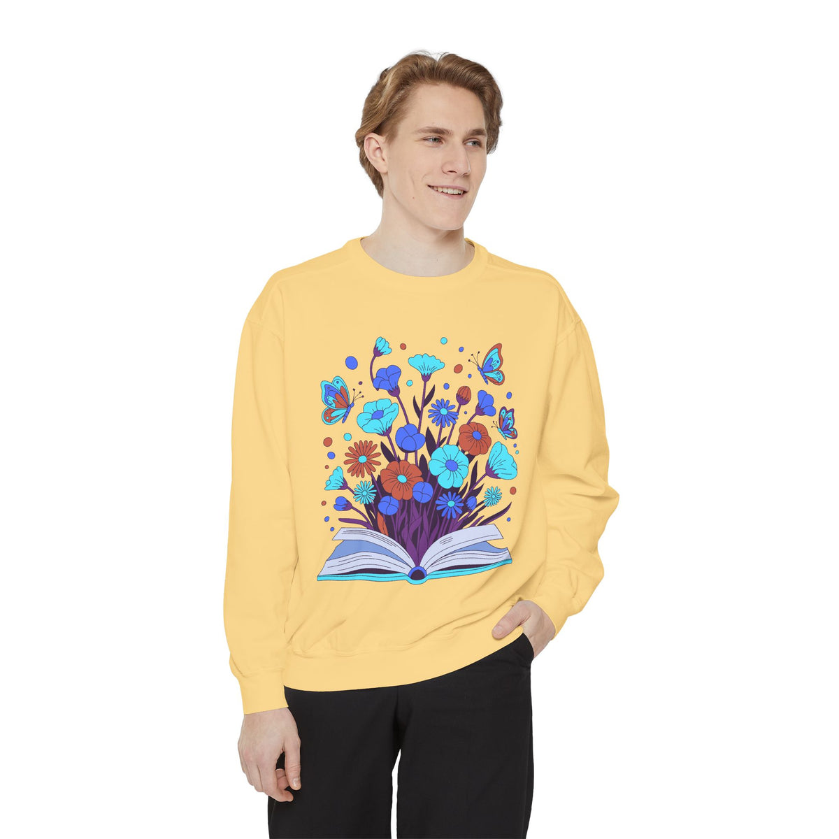Book Lover Floral Sweatshirt, Open Book and Wildflower Crewneck, Reader Librarian Gift, Cozy Literary Pullover for Women and Teachers