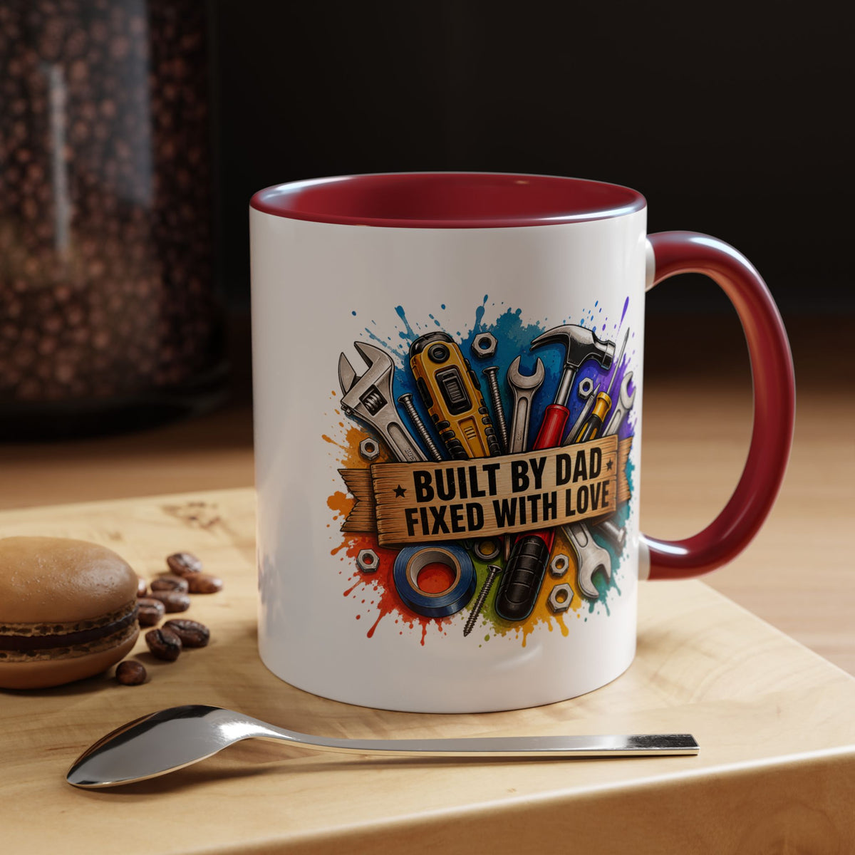 Built by Dad Fixed with Love Mug, Handyman Dad Coffee Mug, Father's Day Gift for Carpenter Mechanic DIY Dad, Workshop Mug