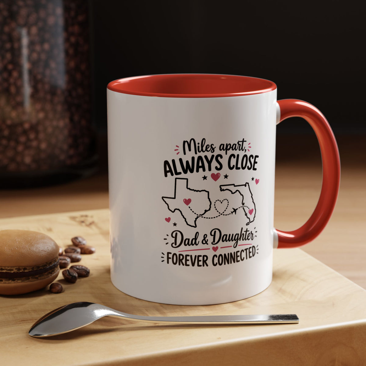 Long Distance Dad and Daughter Mug, Miles Apart Always Close Coffee Cup, Sentimental Father Gift from Daughter, Birthday Keepsake for Dad