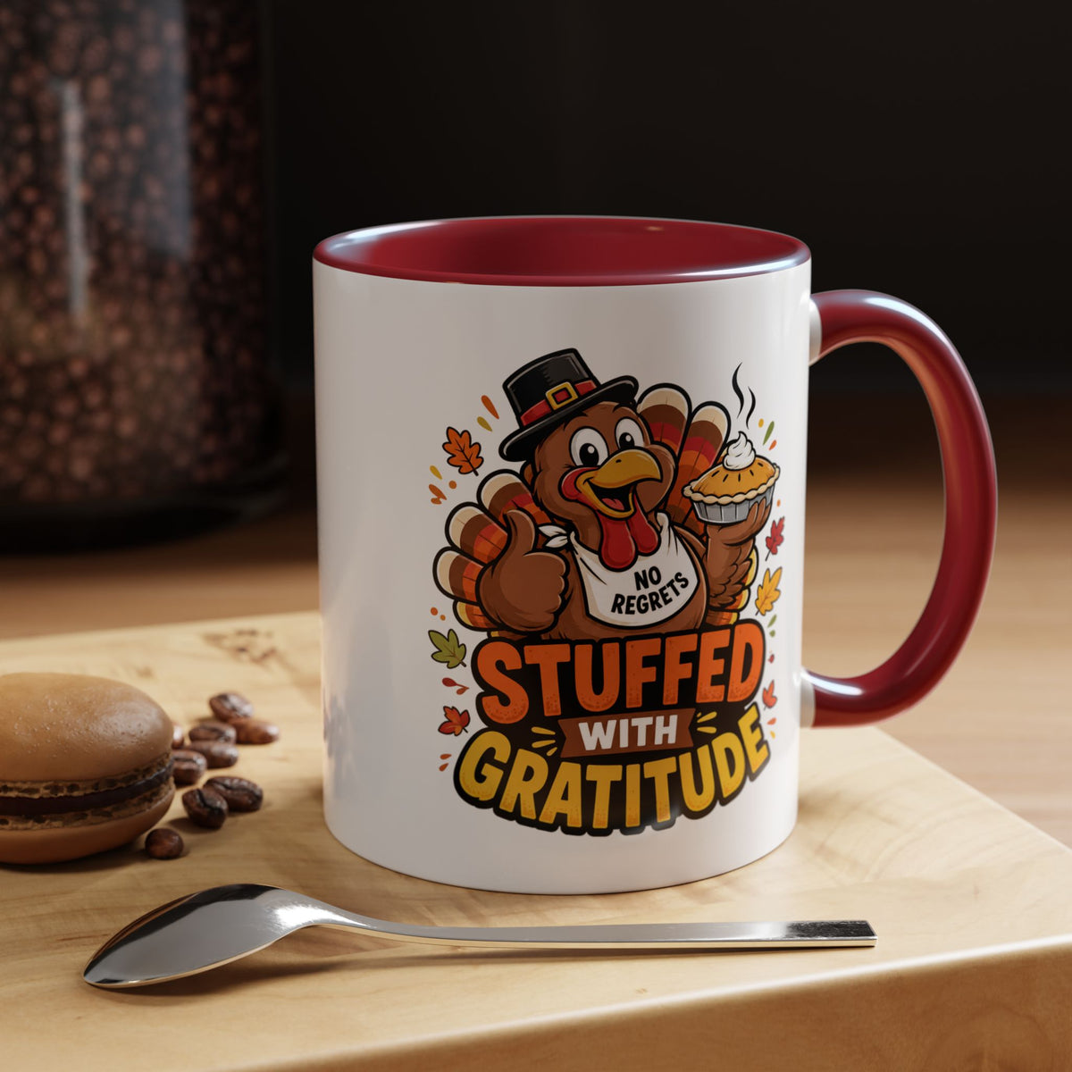 Stuffed With Gratitude Mug, Funny Thanksgiving Turkey Coffee Cup, Friendsgiving Hostess Gift, Cute Fall Drinkware for Food Lovers