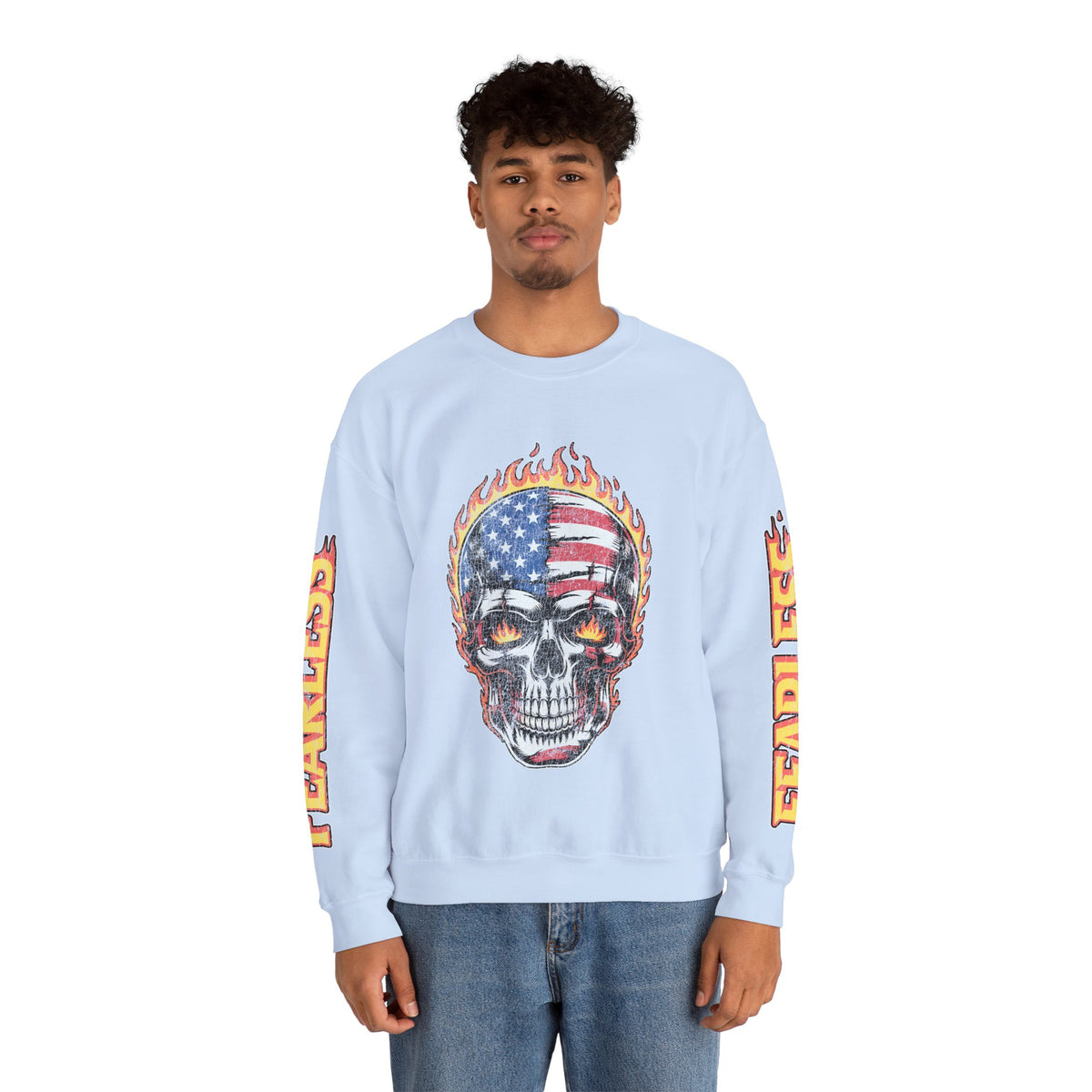 Patriotic Skull Sweatshirt, American Flag Skull Pullover, USA Biker Style Top, Edgy Americana Clothing, Fourth of July Gift