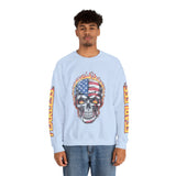 Patriotic Skull Sweatshirt, American Flag Skull Pullover, USA Biker Style Top, Edgy Americana Clothing, Fourth of July Gift