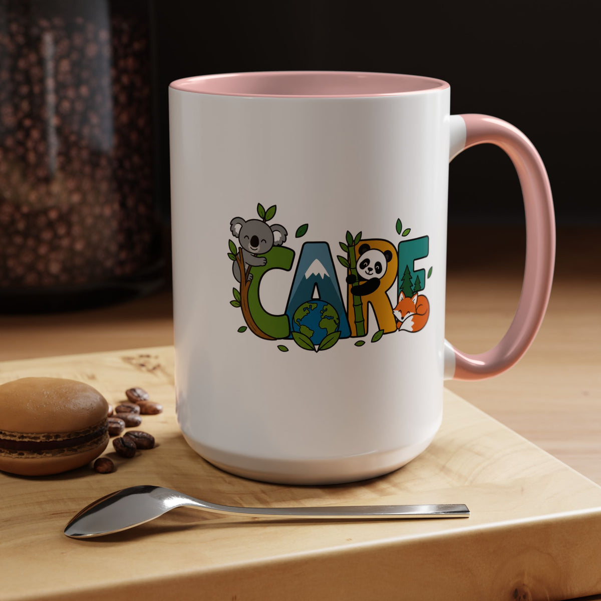 Earth Care Animal Mug, Eco Awareness Coffee Cup, Cute Wildlife Conservation Gift for Nature Lover, Earth Day Gift for Teacher or Mom