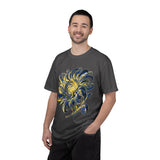 Celestial Sun Graphic Shirt, Blue and Gold Cosmic T-Shirt, Mystical Night Sky Tee, Astrology Gift for Stargazers and Dreamers, Gift Idea