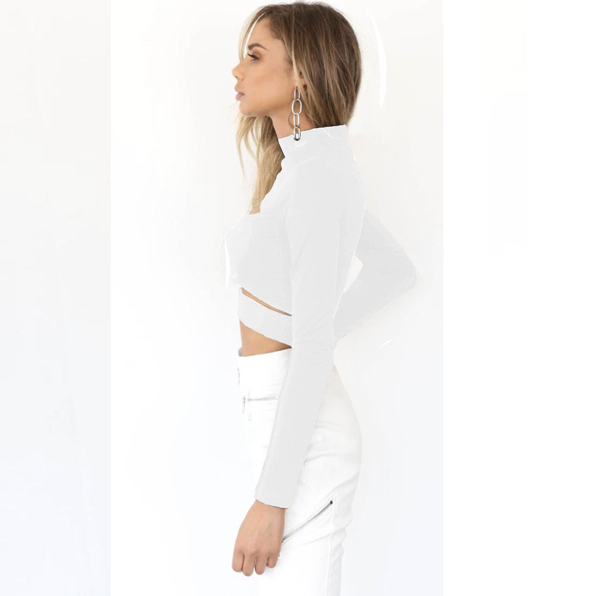 Autumn Winter Sexy Hollow Long Sleeve Turtleneck Ladies Top