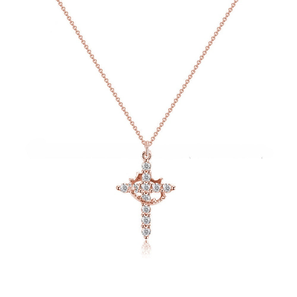 European and American cross pendant women can rotate fashionable and versatile light luxury crown necklace collarbone chain