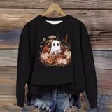 Round neck cartoon ghost print pullover sweatshirt sweatshirt sweatshirt