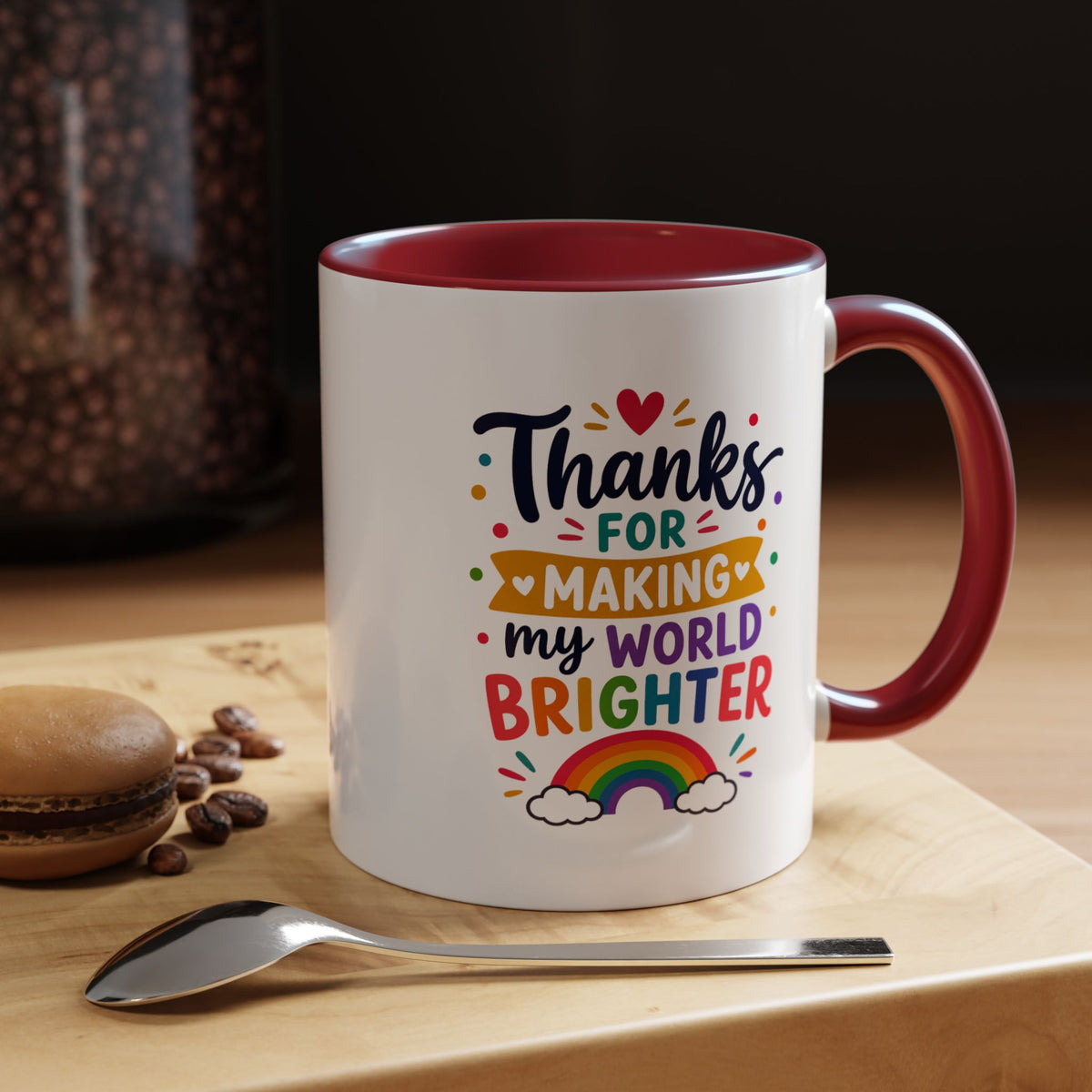 Thanks for Making My World Brighter Mug, Rainbow Appreciation Gift, Thoughtful Coffee Cup for Teacher, Friend, Mom or Coworker