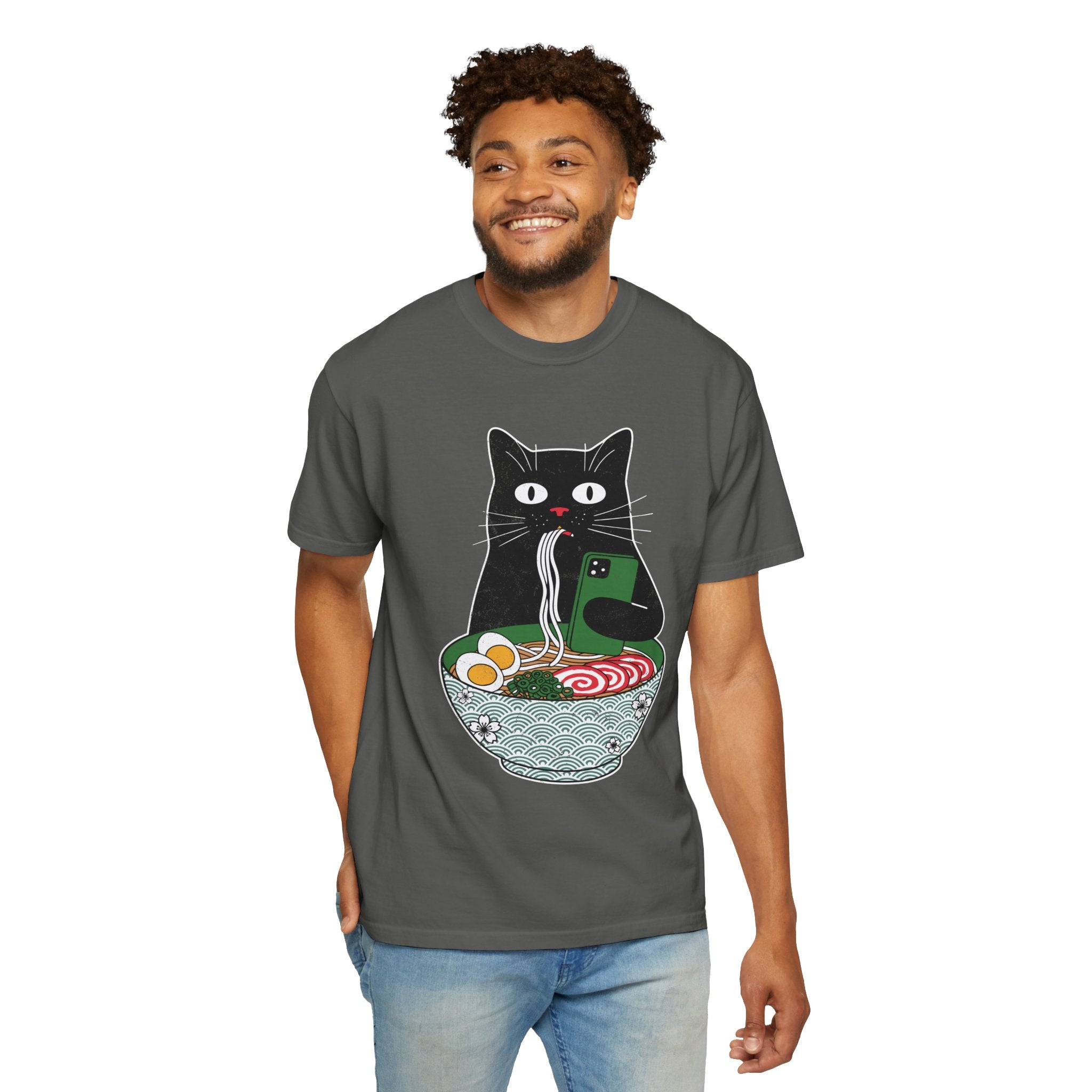 Black Cat Ramen Shirt Comfort Colors Tee, Funny Cat Lover Graphic Shirt, Introvert Cat Eating Noodles Tee, Japanese Foodie Gift
