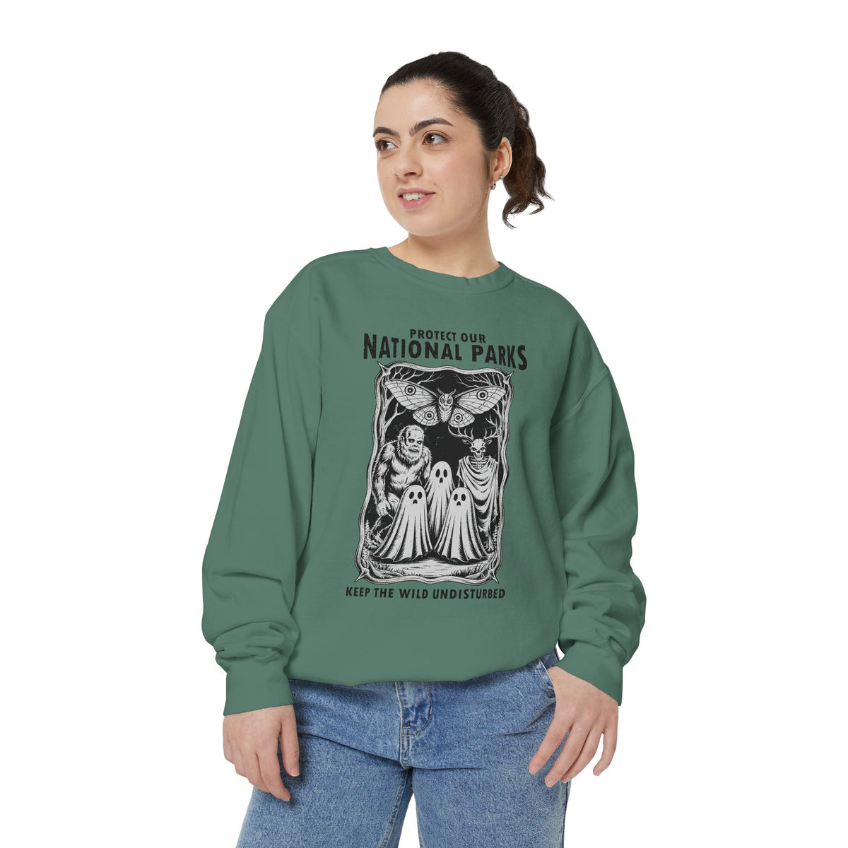 Protect Our National Parks Comfort Colors Sweatshirt, Gothic Nature Lover Crewneck, Cryptid Halloween Outdoor Adventure Gift