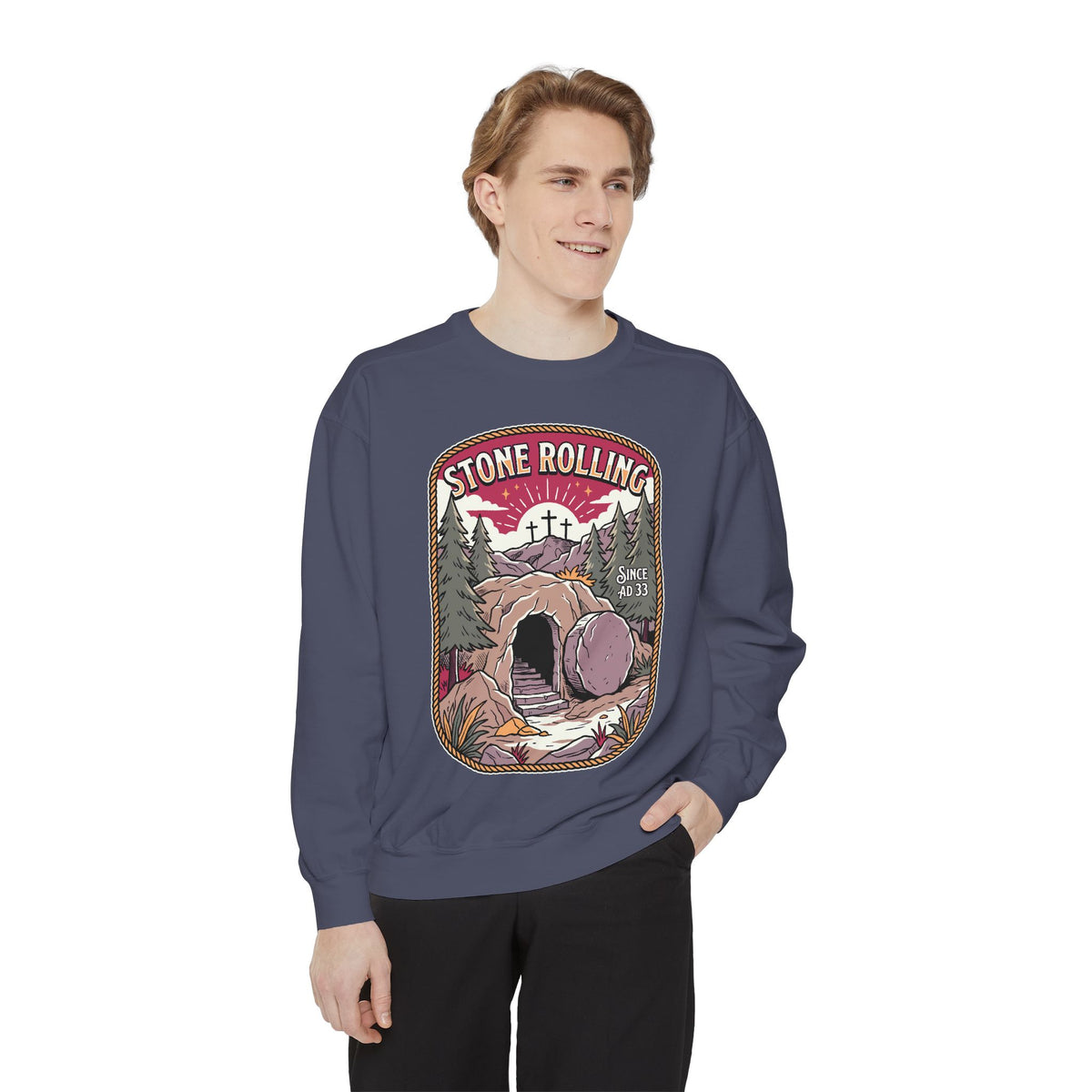 Stone Rolling Since AD 33 Comfort Colors Sweatshirt, Christian Easter Crewneck Sweatshirt, Faith Based Resurrection Gift for Believers