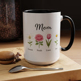 Personalized Birth Flower Mom Mug, Custom Kids Names Coffee Mug, Mother's Day Gift for Mom, Floral Family Keepsake Cup, Grandma Gift