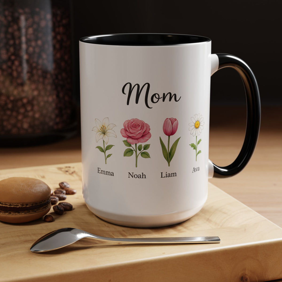 Personalized Birth Flower Mom Mug, Custom Kids Names Coffee Mug, Mother's Day Gift for Mom, Floral Family Keepsake Cup, Grandma Gift