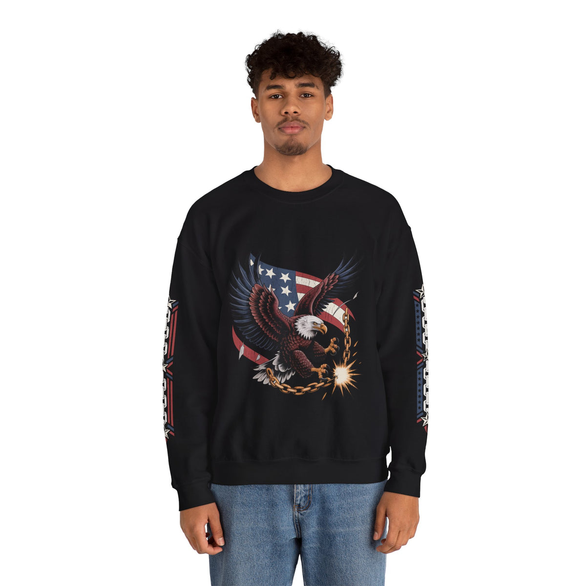 Patriotic Eagle Freedom Sweatshirt, American Flag Crewneck, Broken Chain Military Style Pullover, Fourth of July Gift for Him or Her