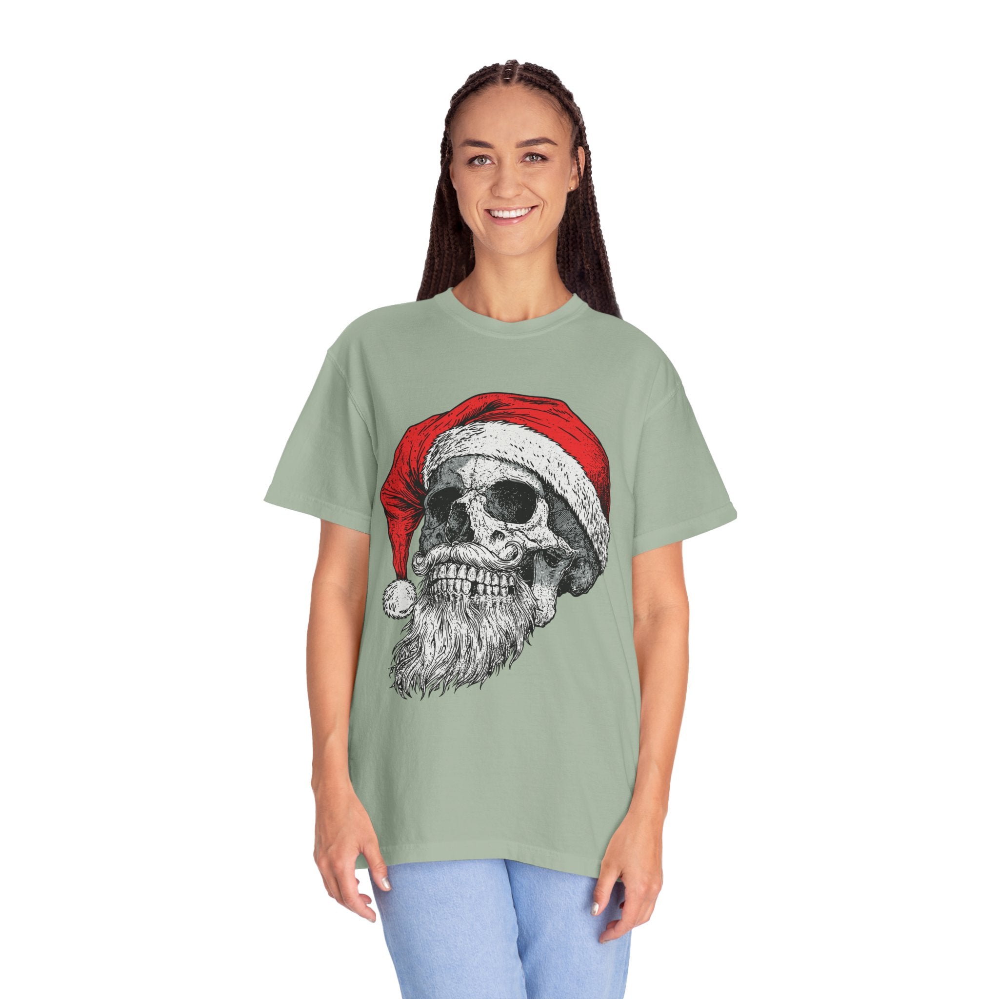 Skull Santa Shirt, Gothic Christmas T-Shirt, Creepy Holiday Skeleton Tee, Alternative Xmas Gift for Metalhead, Biker or Horror Fan