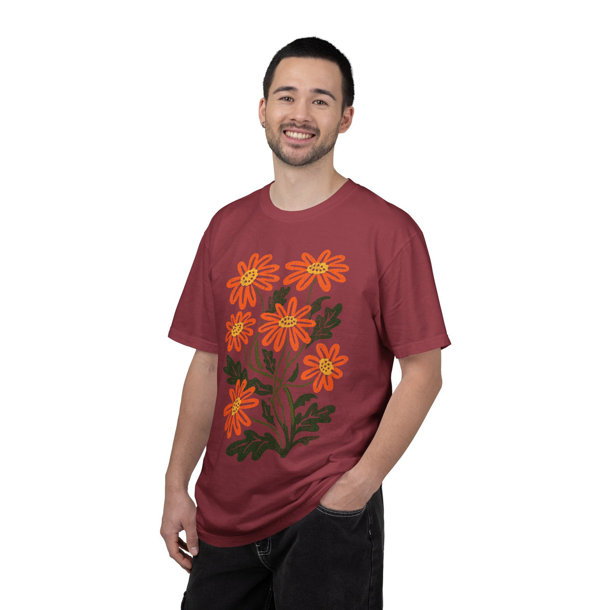 Orange Daisy Graphic Shirt, Retro Floral T-Shirt for Flower Lovers, Groovy Botanical Tee, Cheerful Garden Gift for Women and Gardeners