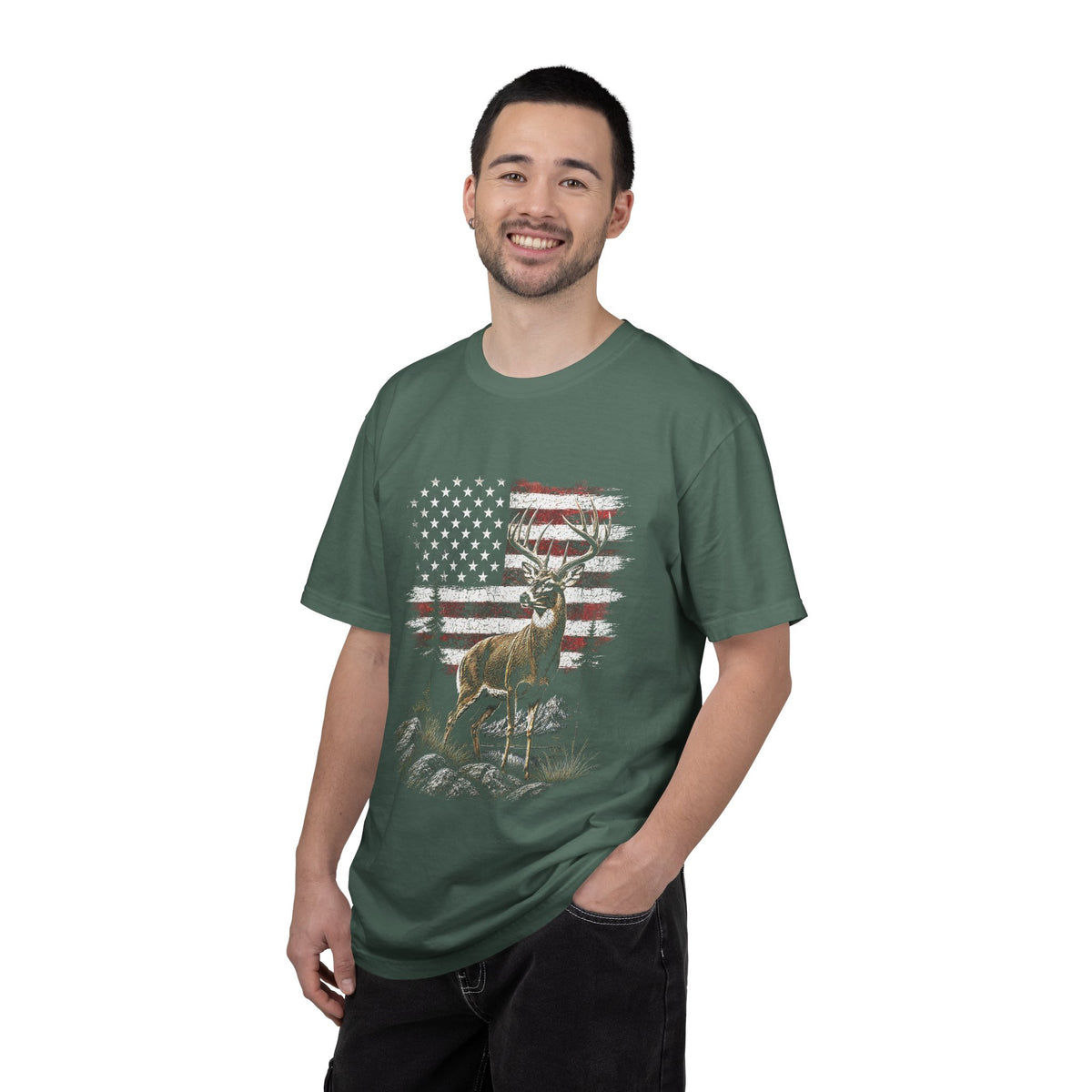 Patriotic Deer Shirt, American Flag Buck T Shirt, Deer Lover Gift, Outdoors Graphic Tee, Country Style Shirt, Fourth of July Gift