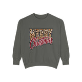 Merry Christmas Leopard Print Sweatshirt, Trendy Holiday Crewneck, Cheetah Lettering Pullover, Festive Gift for Women, Mom or Teacher