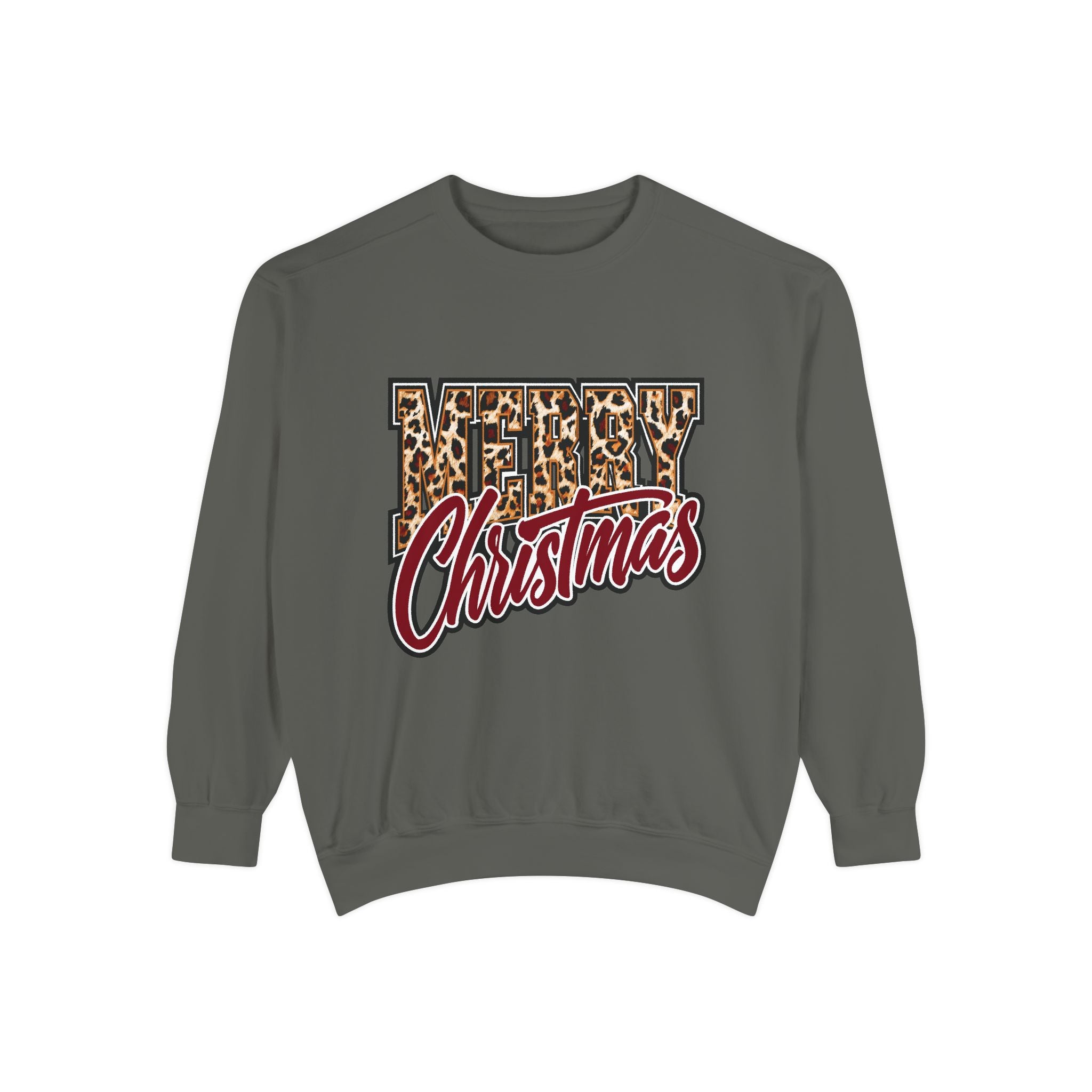 Merry Christmas Leopard Print Sweatshirt, Trendy Holiday Crewneck, Cheetah Lettering Pullover, Festive Gift for Women, Mom or Teacher