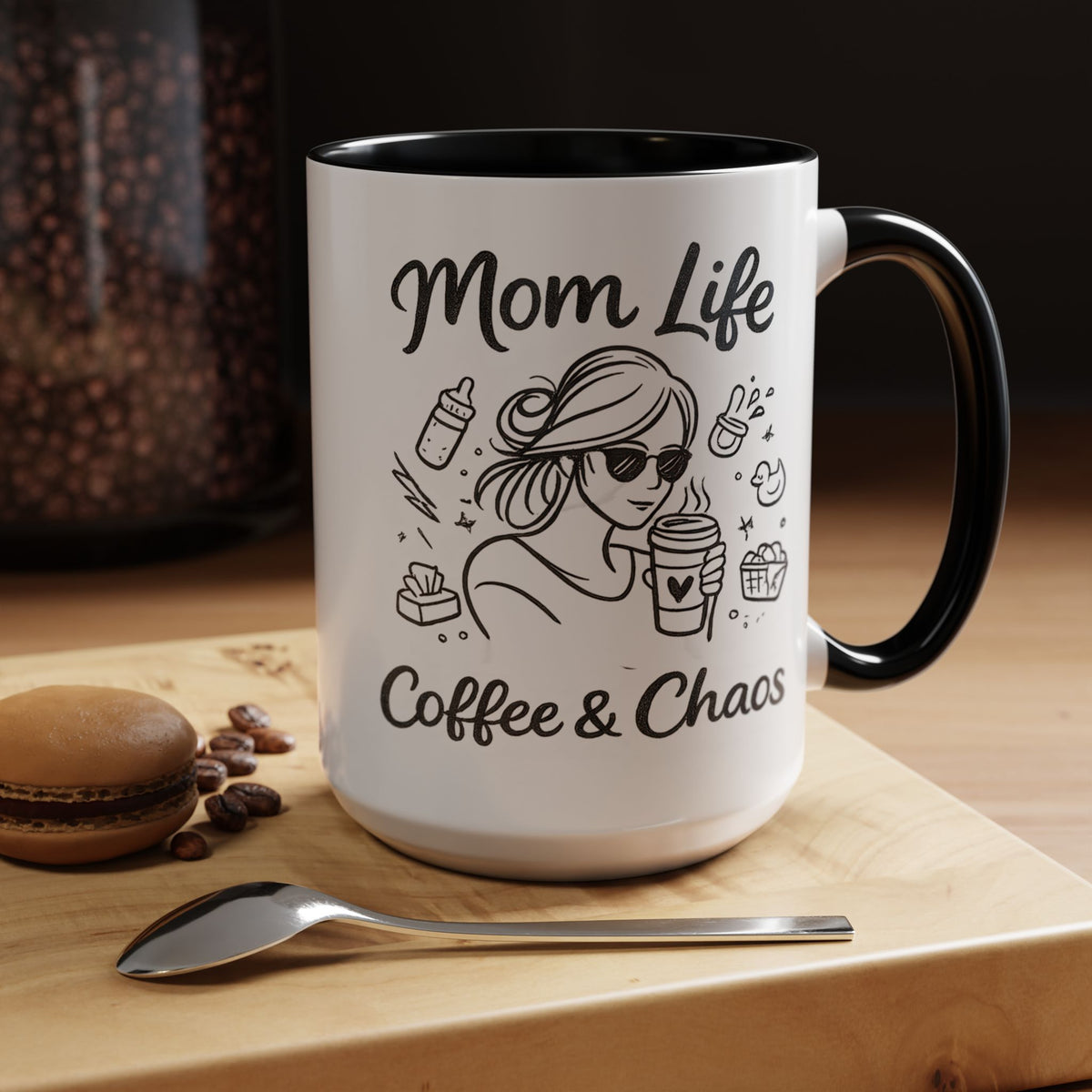 Mom Life Coffee and Chaos Mug, Funny Mom Coffee Mug, Motherhood Humor Gift, Busy Mom Cup, Mother's Day Gift for Coffee Lover