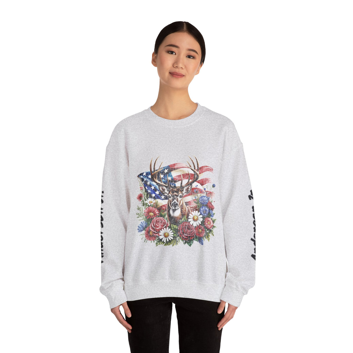 Personalized Hunting Family Sweatshirt, Custom Deer Patriotic Pullover, American Flag Floral Crewneck, Family Gift, Outdoorsman Shirt