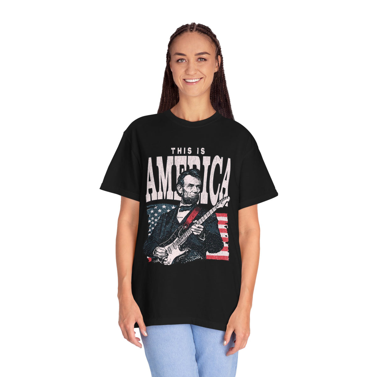 Abraham Lincoln Guitar Shirt, Funny This Is America Graphic, Gift for History Teachers and Music Lovers, Fourth of July Party Outfit