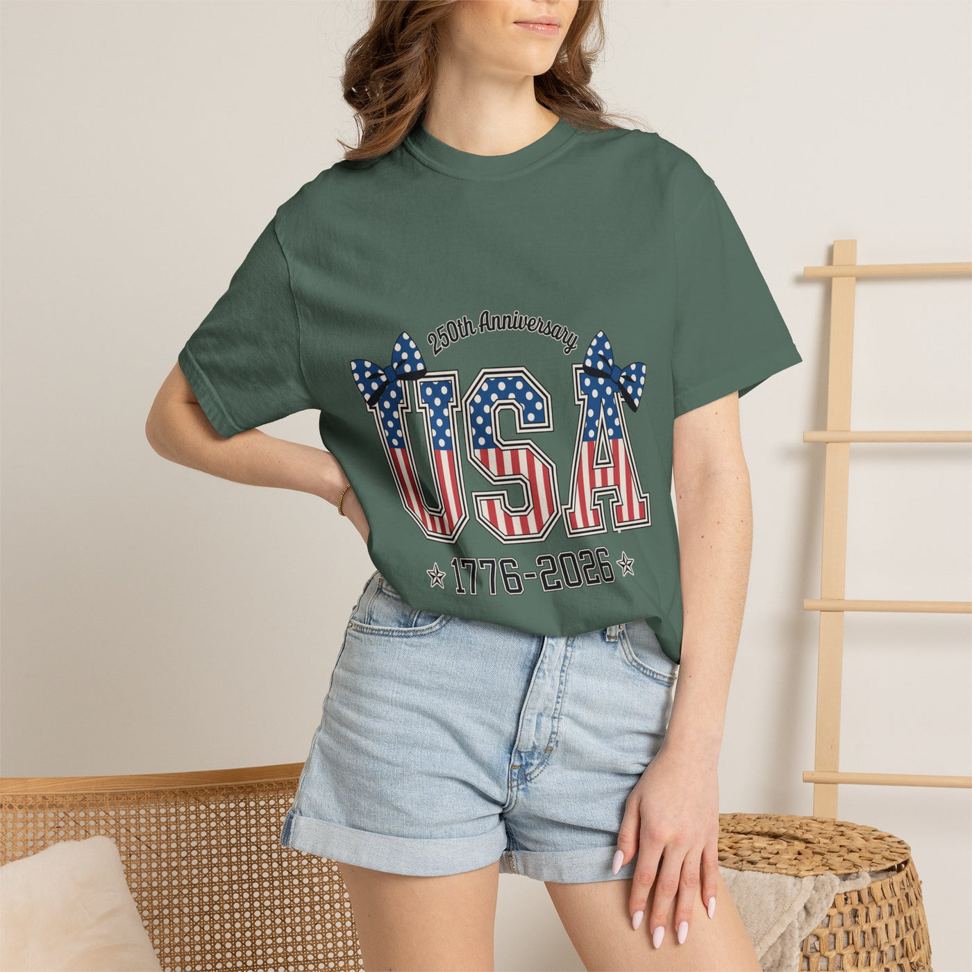 USA 250th Anniversary Comfort Colors Shirt, Patriotic Coquette Bow Tee, America 1776 2026 Graphic Shirt, Fourth of July Gift