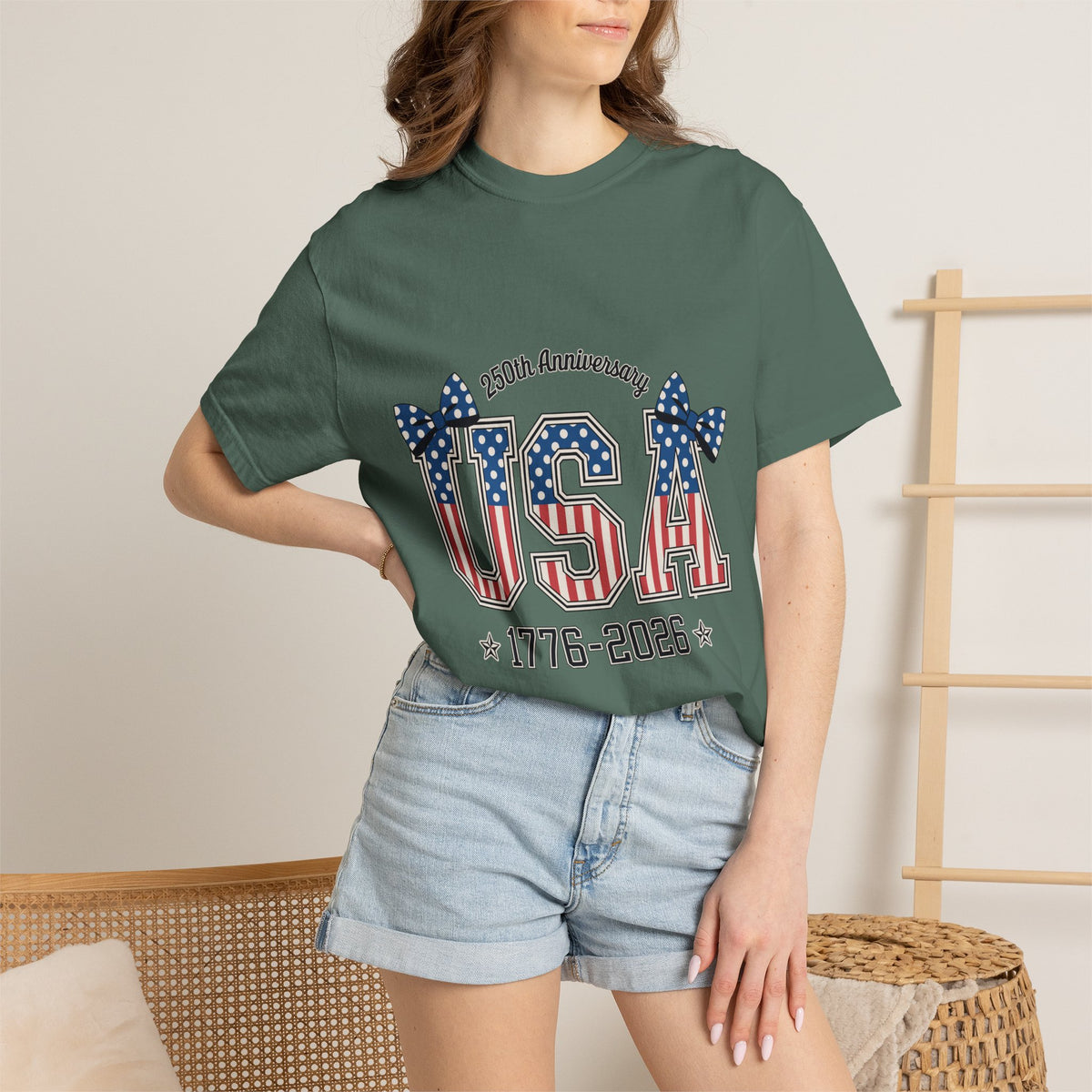 USA 250th Anniversary Comfort Colors Shirt, Patriotic Coquette Bow Tee, America 1776 2026 Graphic Shirt, Fourth of July Gift