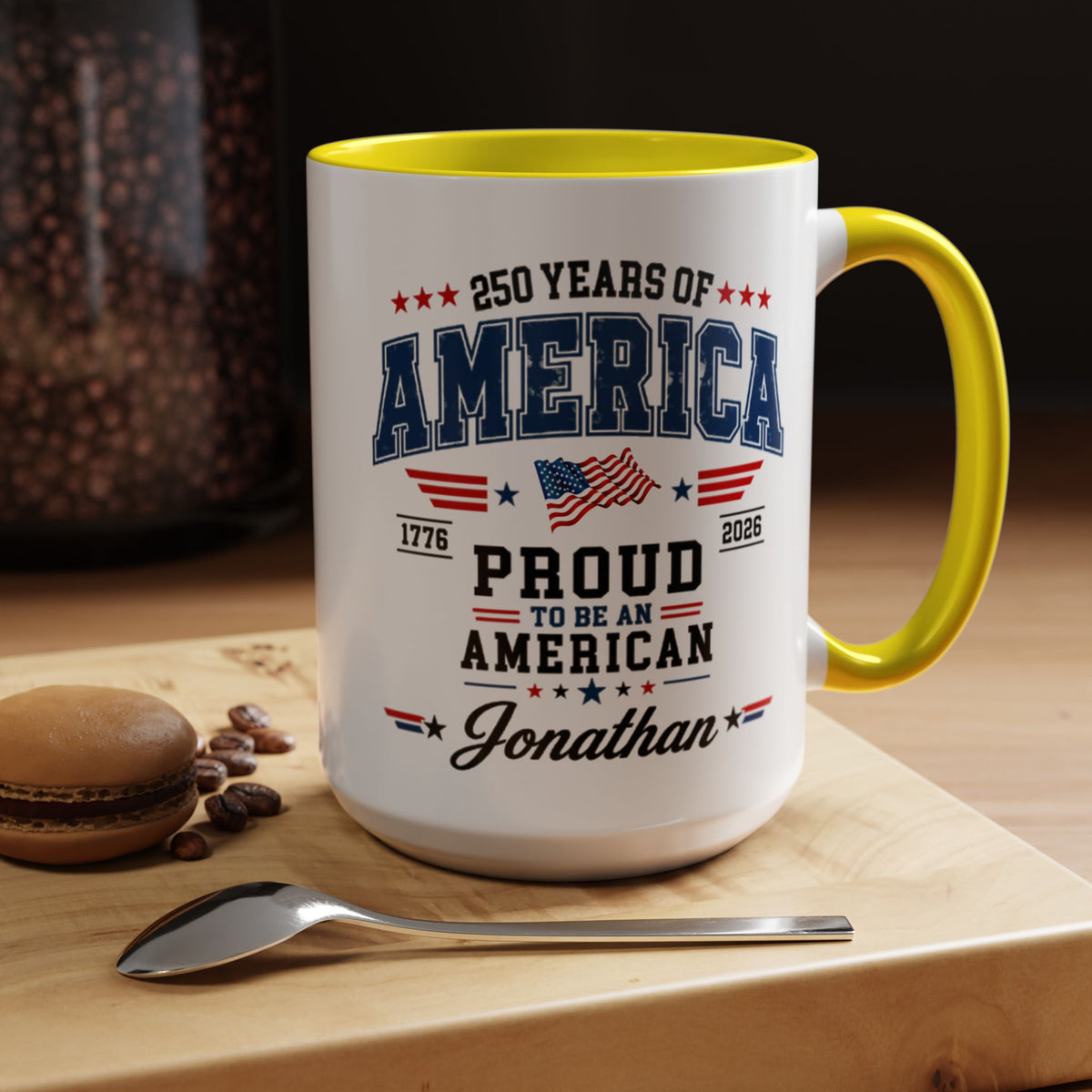 Personalized America 250th Coffee Mug, Custom Name Patriotic Gift for Men, Proud to Be An American 1776 to 2026 Ceramic Tea Cup