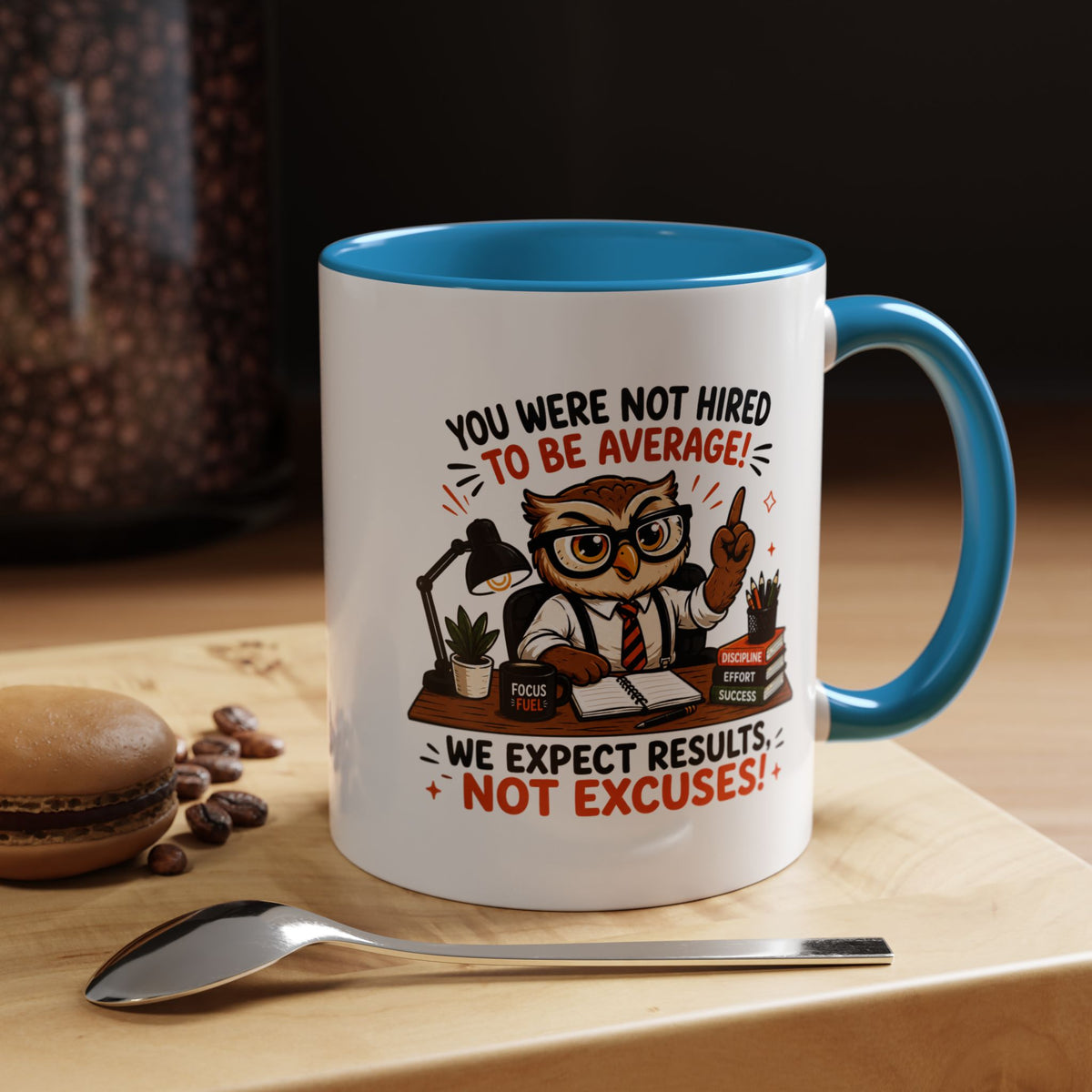 Funny Motivational Office Mug, Results Not Excuses Coffee Cup, Tough Love Gift for Employee, Coworker, Boss or Entrepreneur, Workplace Humor