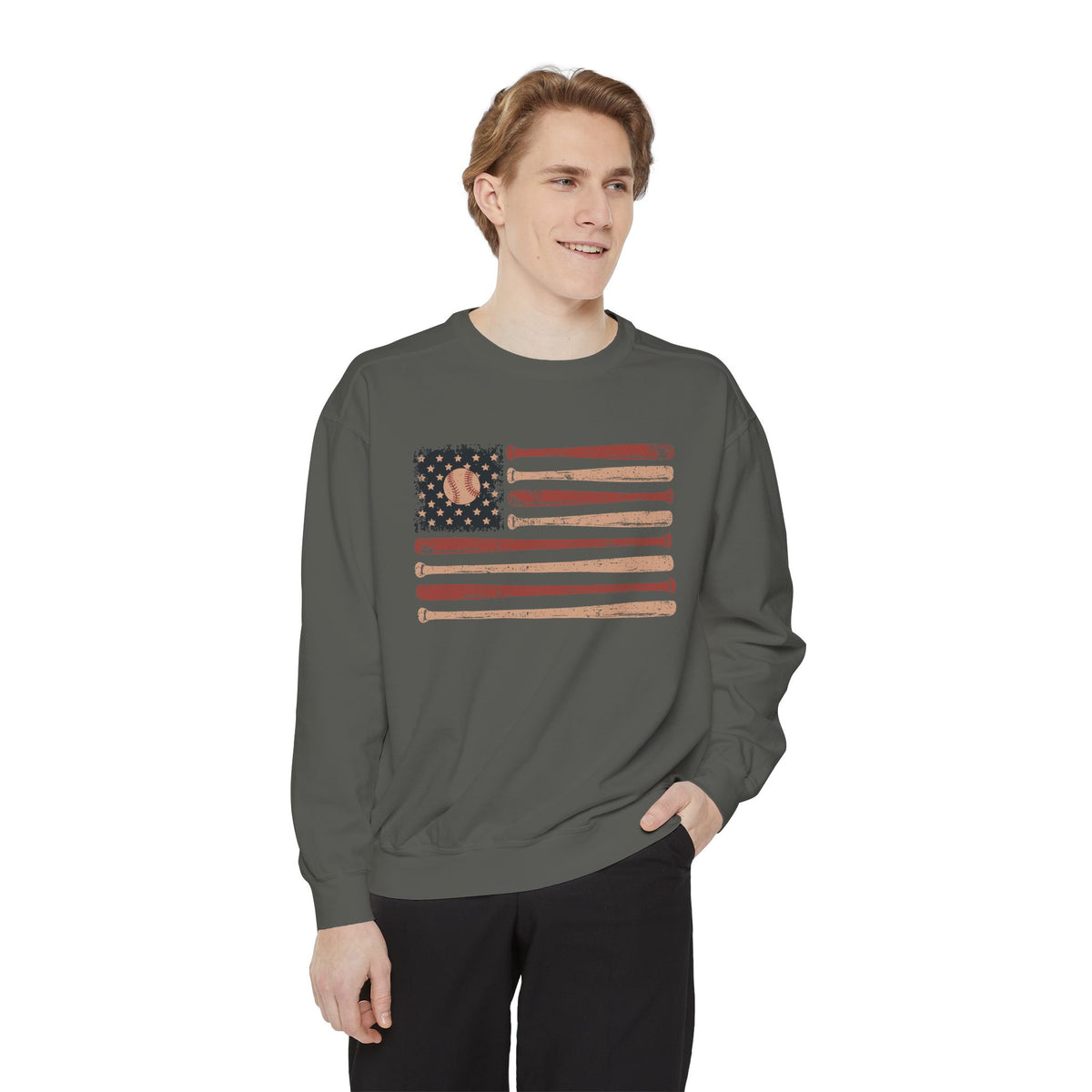 Baseball American Flag Sweatshirt, Patriotic Baseball Crewneck, USA Sports Pullover, Fourth of July Gift for Baseball Fans