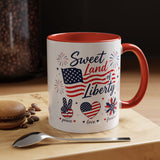 Sweet Land of Liberty Coffee Mug, Patriotic Fourth of July Mug, American Flag Heart Freedom Cup, USA Pride Gift for Women