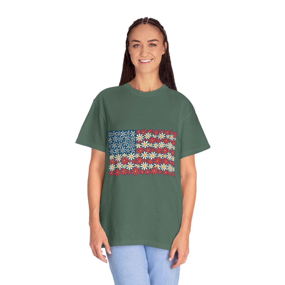 American Flag Floral Shirt, Patriotic Flower Graphic Tee, Vintage Americana T Shirt, Fourth of July Outfit, Red White Blue Gift