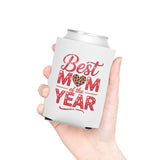 Best Mom Can Cooler, Mother's Day Drink Holder, Leopard Heart Beverage Sleeve, Gift for Mom, Cute Beer Cozy, Mom Birthday Gift
