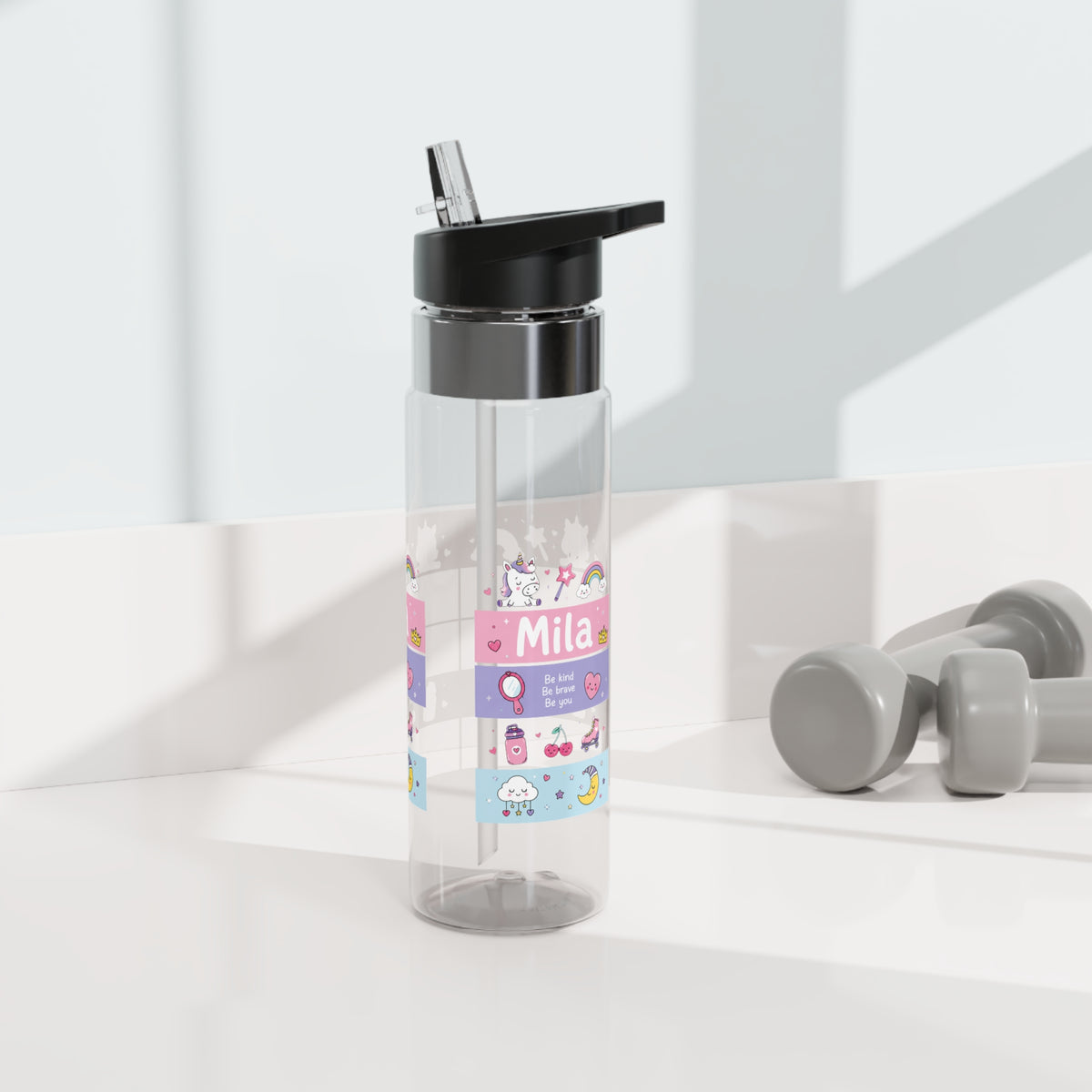 Personalized Transparent Water Bottle for Girls, Cute Unicorn Rainbow Drink Bottle, Kids School Water Bottle, Birthday Gift for Daughter