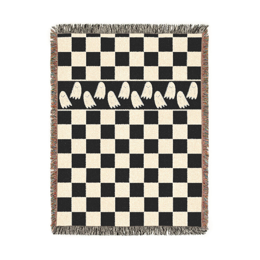 Black and White Checkerboard Blanket, Ghost Pattern Woven Throw, Gothic Room Decor, Spooky Home Accent, Alternative Gift for Teens